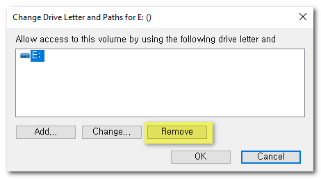 Dialog for removing the current drive letter