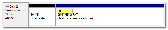 Disk Management showing the reassigned drive letter