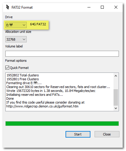 Windows file explorer showing the FAT32-formatted SD card