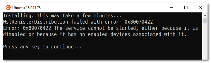 WSL Ubuntu 0x80070422 error message