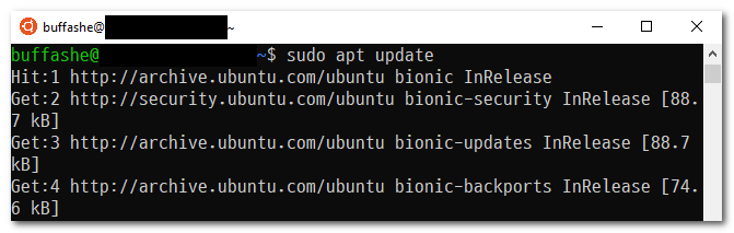 Ubuntu terminal running apt update in WSL