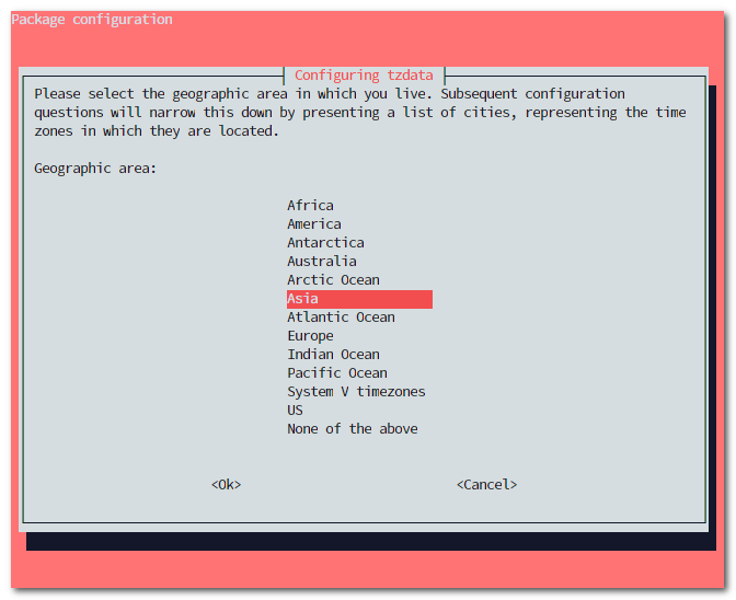 tzdata region selection dialog