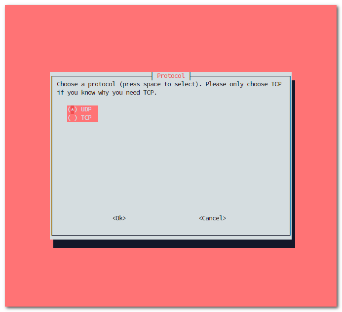 PiVPN installer transport protocol selection