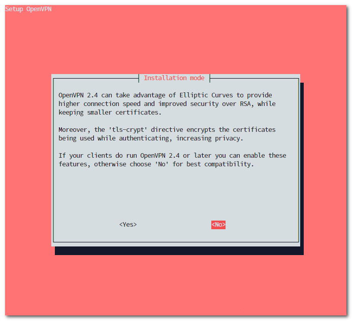 PiVPN installer elliptic curve cryptography option