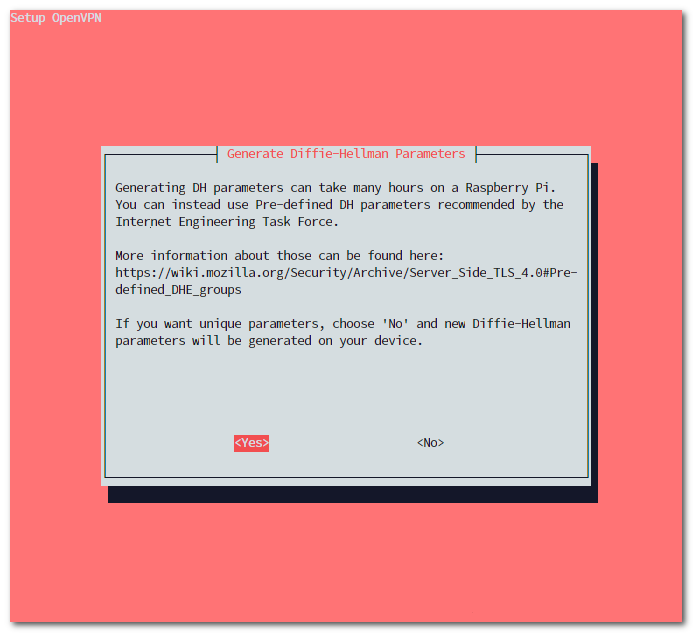 PiVPN installer predefined DHE group option