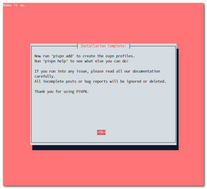PiVPN installer final setup confirmation