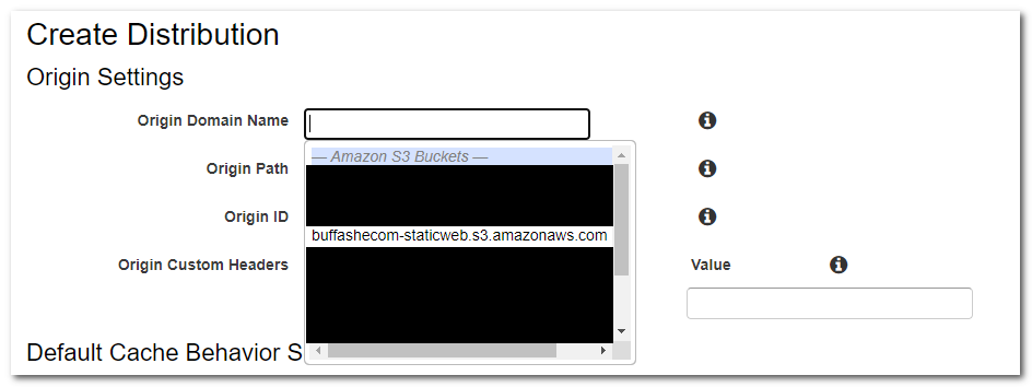 Amazon CloudFront origin domain name settings