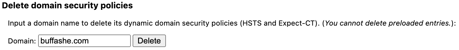 Chrome net internals HSTS delete domain security policies form